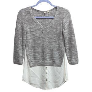 Moth Anthropologie Academia Layered Knit Sweater Blouse Combo XS Gray White